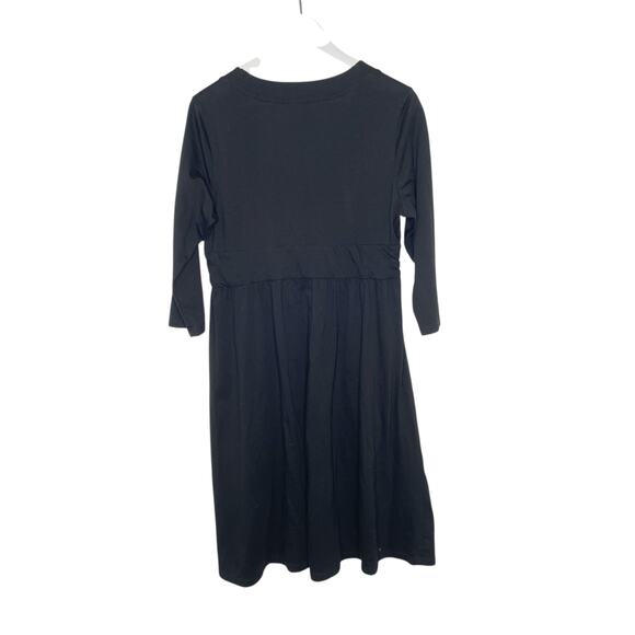 Patagonia Women's Sz L 3/4 Sleeve V-Neck Cotton Blend A-Line Black Margot Dress - Picture 8 of 8